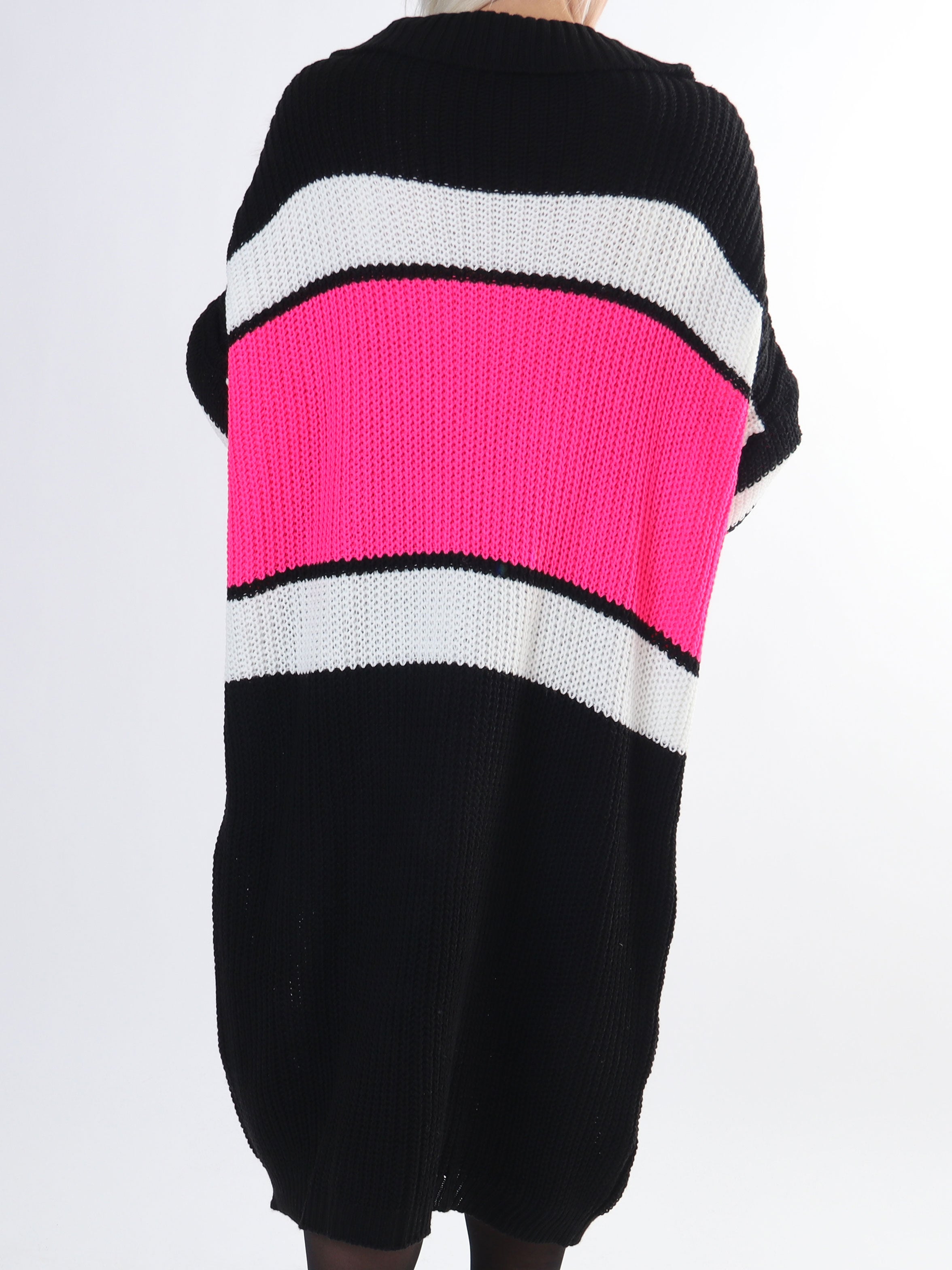 Hailey - Plus size stribet strikkjole med lille krave